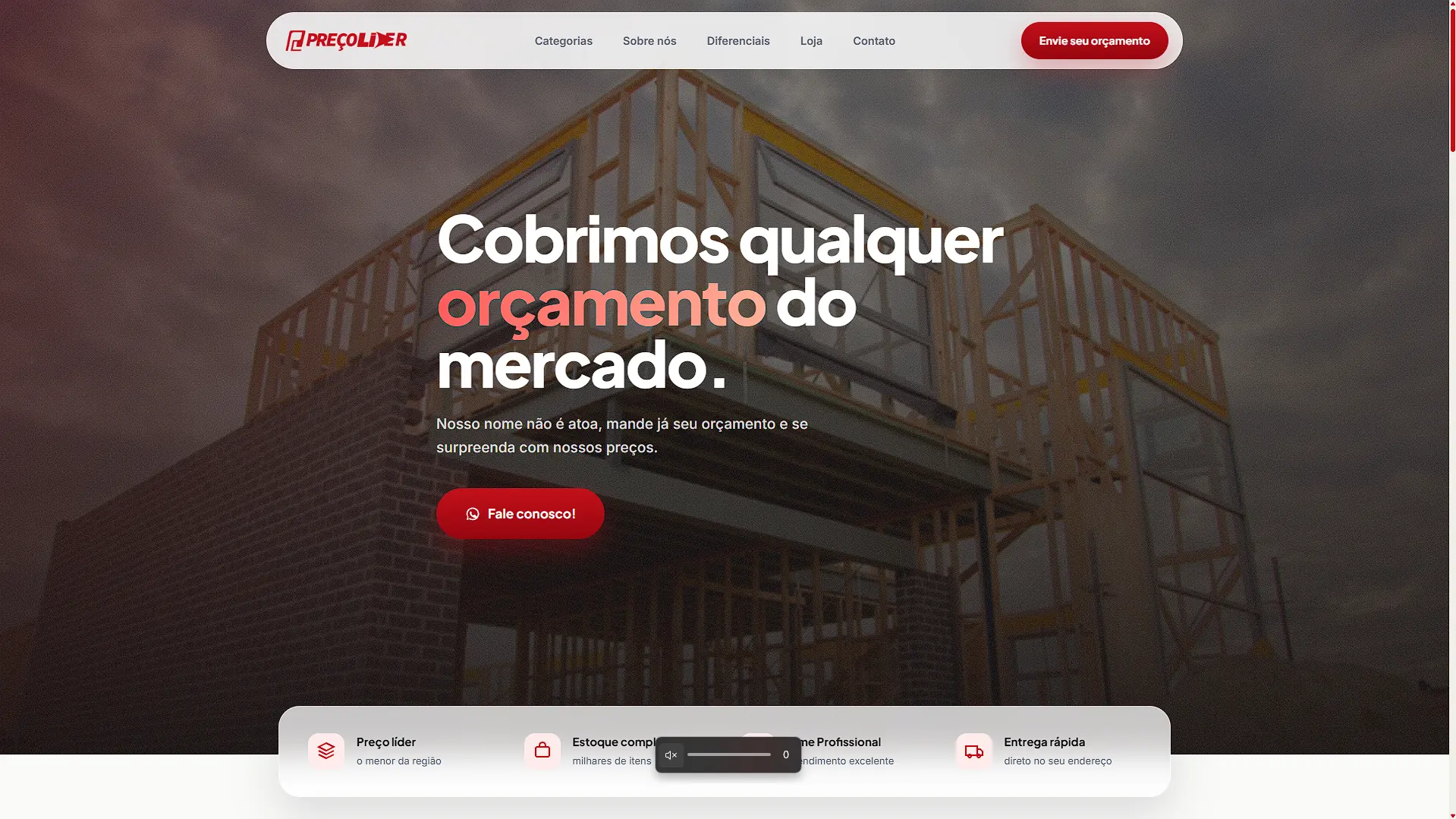Site da Preço Líder com orçamento pelo WhatsApp